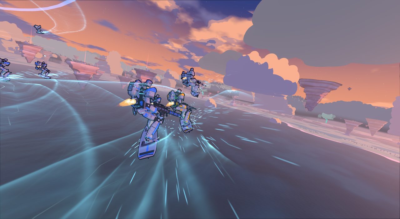 A Blue wing of Frames charging along a flux stream at dusk