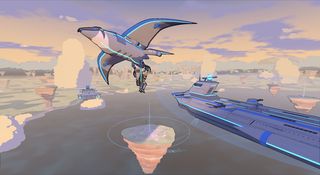 Warships and a dropship over the islands