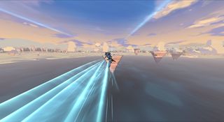 Flux wake trails behind a rider